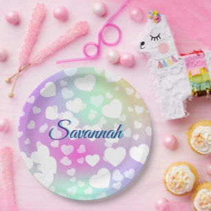 Pastel Falling Hearts Personalised      Paper Plate