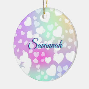 Pastel Falling Hearts Personalized    Ceramic Tree Decoration