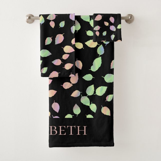 Pastel Falling Leaves Silhouettes Bath Towel Set (Insitu)