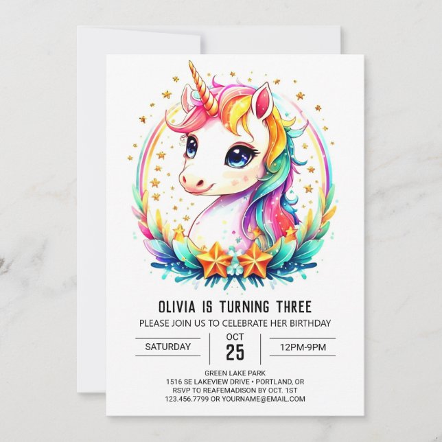 Pastel Fantastic Unicorn Birthday Invitation (Front)