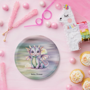 Pastel Fantasy Dragon Baby Shower Paper Plate
