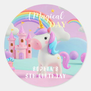 Pastel Fantasy Unicorn Birthday Classic Round Sticker