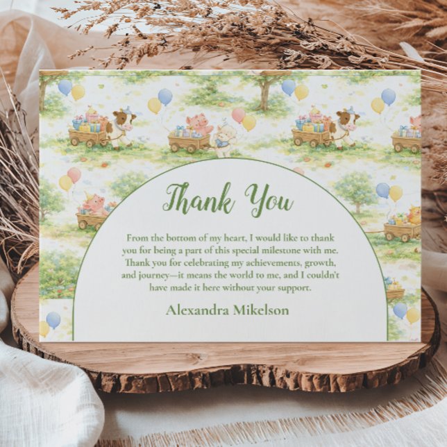 Pastel Farm Animals Barn Party 1st Birthday Thank You Card (Creator Uploaded)