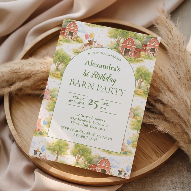 Pastel Farm Animals Barnyard 1st Birthday Invitation (Creator Uploaded)