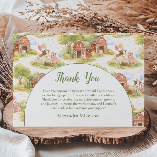 Pastel Farm Animals Barnyard 1st Birthday Thank You Card (Creator Uploaded)