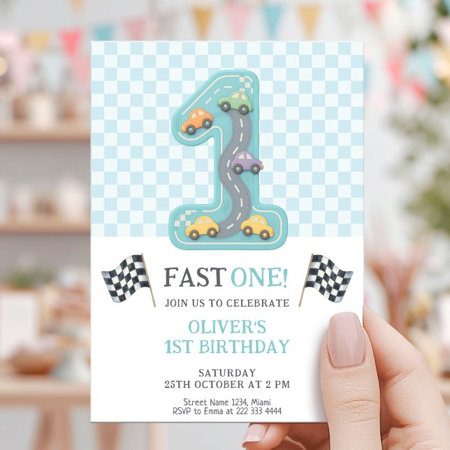 Pastel Fast One Birthday Car Invitation (Creator Uploaded)