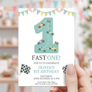 Pastel Fast One Birthday Race Invitation