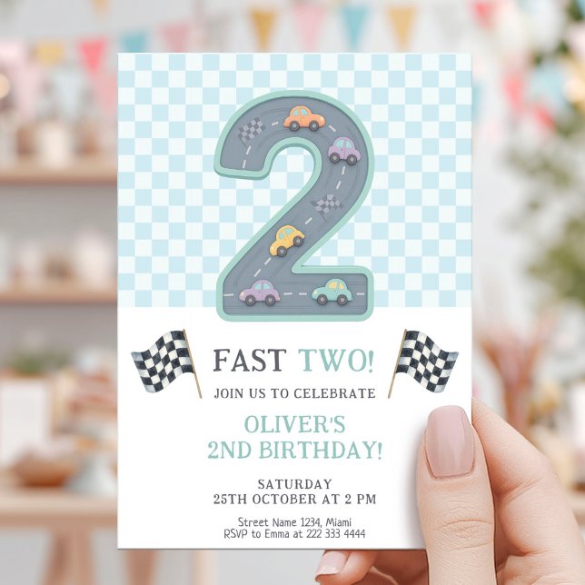 Pastel Fast Two Birthday Car Invitation (Creator Uploaded)