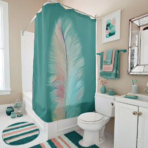 Pastel feather minimalist art shower curtain