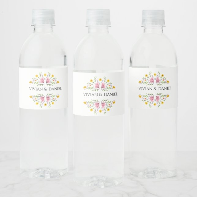Pastel Feminine Flower Wedding Water Bottle Labels (Bottles)