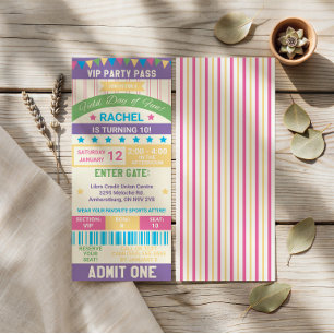 Pastel Field Day, Sports Themed Ticket Birthday Invitation