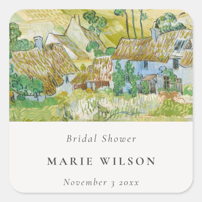 Pastel Fields Mountain Landscape Bridal Shower Square Sticker (Front)
