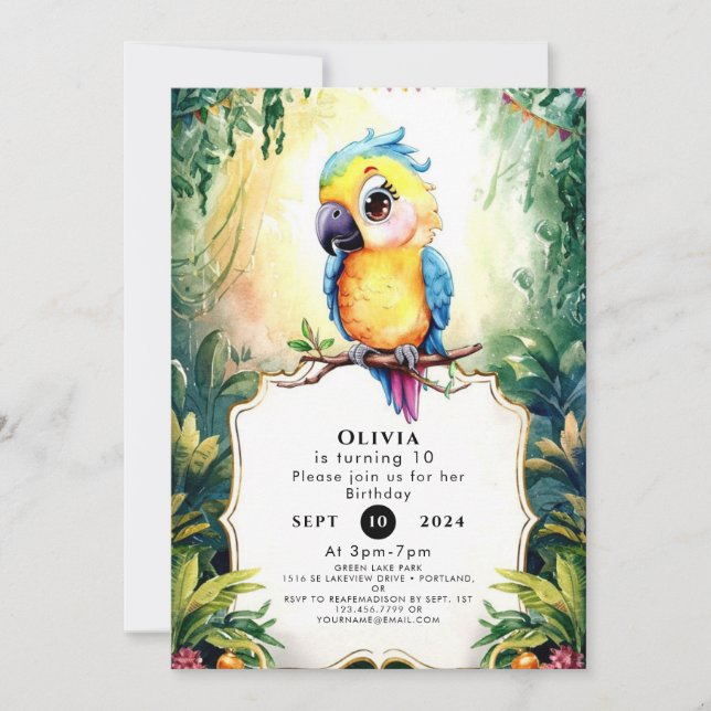 Pastel Fiesta Parrot Birthday Invitation (Front)