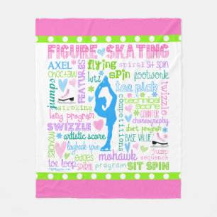 Pastel Figure Skater Words Typography Fleece Blanket