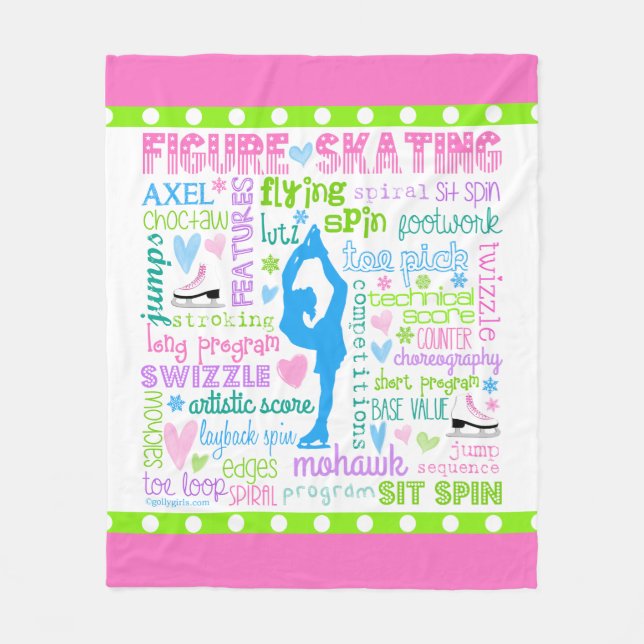 Pastel Figure Skater Words Typography Fleece Blanket (Front)