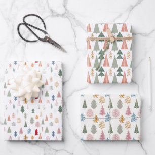 pastel fir tree holiday wrapping paper sheets