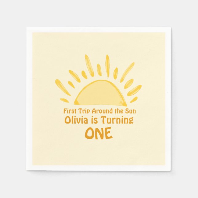 pastel First Trip Around the Sun Birthday Party Napkin (Front)