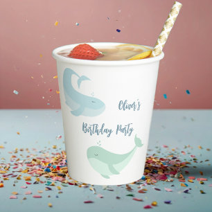 Pastel fish Blue Green Whale Birthday Party Paper Cups