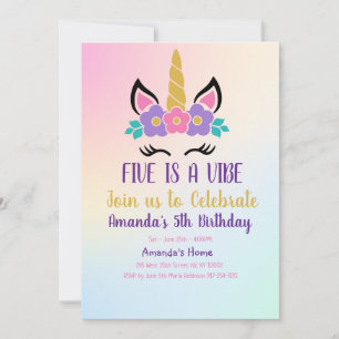 Pastel Five is a Vibe Unicorn Birthday Invitation