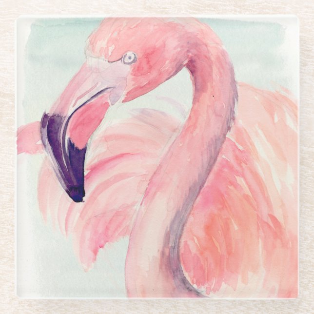 Pastel Flamingo Glass Coaster (Front)