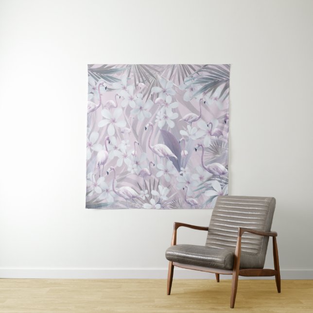 Pastel Flamingo Jungle Love 4 #art #tropical Tapestry (In Situ)