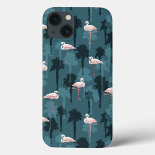 Pastel Flamingos On Teal iPhone 13 Case