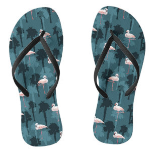 Pastel Flamingos On Teal Flip Flops
