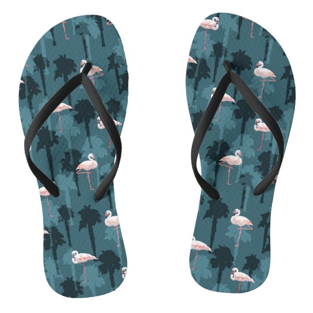 Pastel Flamingos On Teal Flip Flops (Footbed)