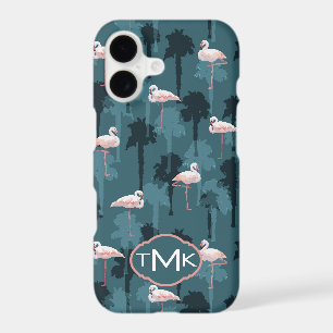 Pastel Flamingos On Teal Monogram