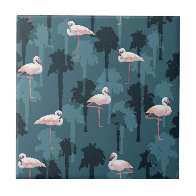 Pastel Flamingos On Teal Tile (Front)
