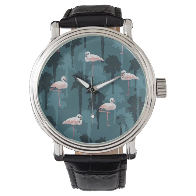 Pastel Flamingos On Teal Watch (Front)