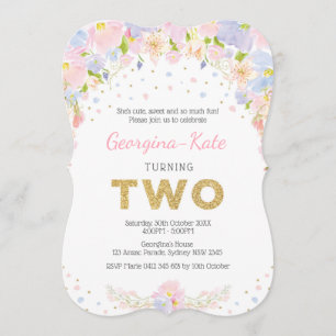 Pastel Floral 2nd Birthday Invite Pink Purple Gold