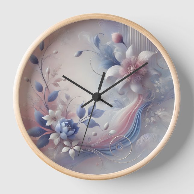 Pastel Floral Abstract Wall Clock (Front)