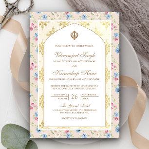 Pastel Floral Anand Karaj Punjabi Sikh Wedding Invitation