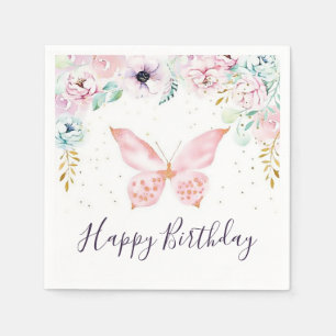 Pastel floral and butterfly baby birthday party napkin