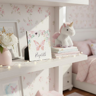 Pastel floral and butterfly baby  plaque