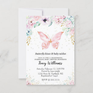 Pastel floral and butterfly baby shower invitation