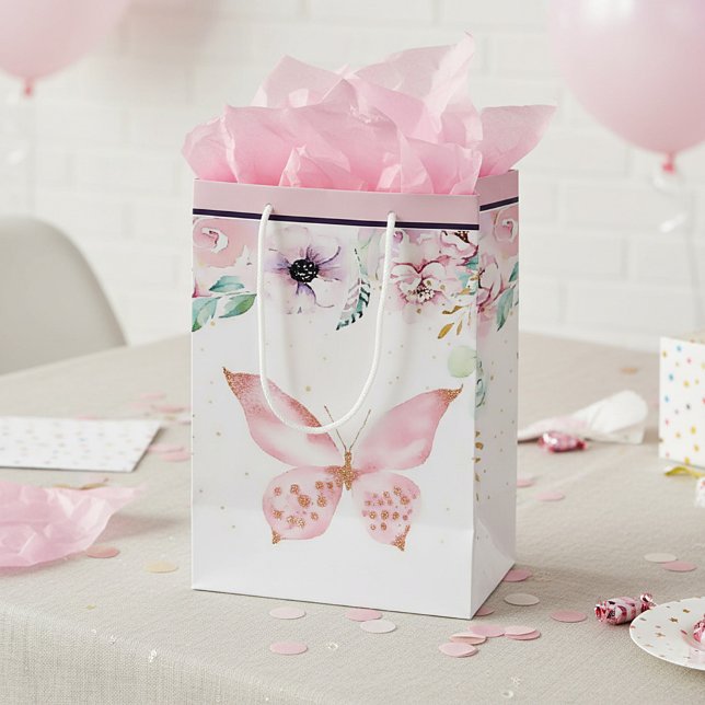 Pastel floral and butterfly baby shower  medium gi medium gift bag (Creator Uploaded)