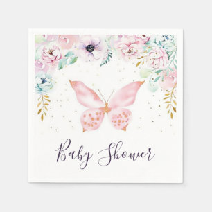 Pastel floral and butterfly baby shower napkins