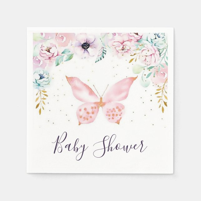 Pastel floral and butterfly baby shower  napkins (Front)