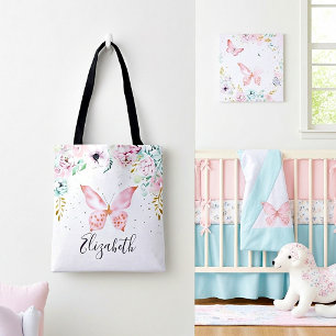Pastel floral and butterfly baby  tote bag