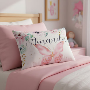 Pastel floral and butterfly personalised decorative cushion