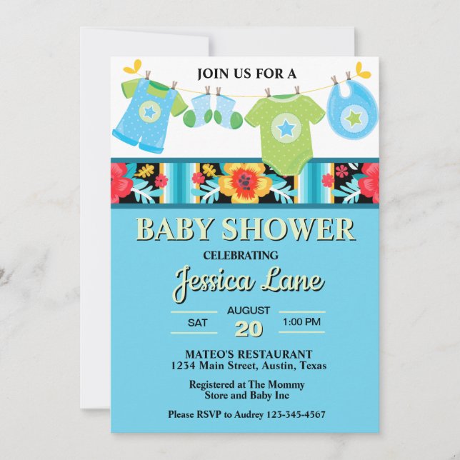 Pastel Floral and Plaid Boy Baby Shower Invitation (Front)