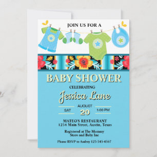 Pastel Floral and Plaid Boy Baby Shower Invitation