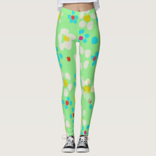 Pastel Floral and Polka Dot Mint Green Leggings