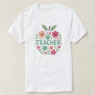 Pastel Floral Apple Teacher Design T-Shirt