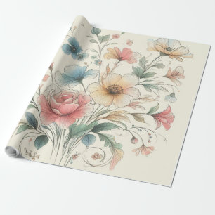 pastel floral art water colours  wrapping paper