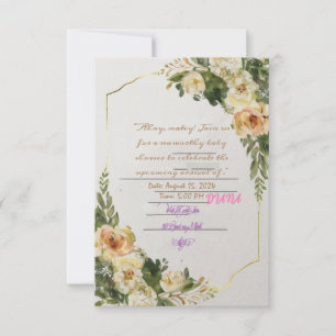 pastel floral art WITH TWIGS LEVES BABY GIRK SHOWE Invitation