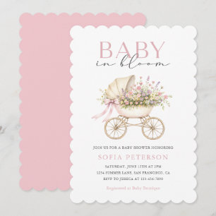 Pastel Floral Baby Carriage Girl Baby Shower Invitation