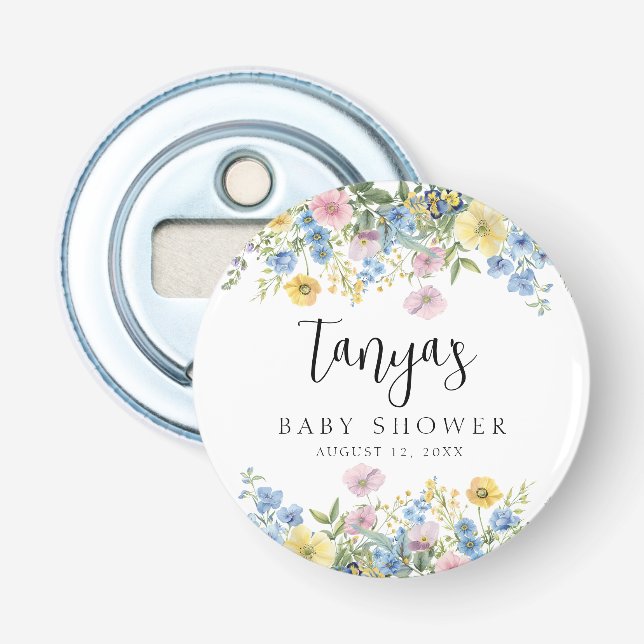 Pastel Floral Baby in Bloom Baby Shower Bottle Opener (Front)